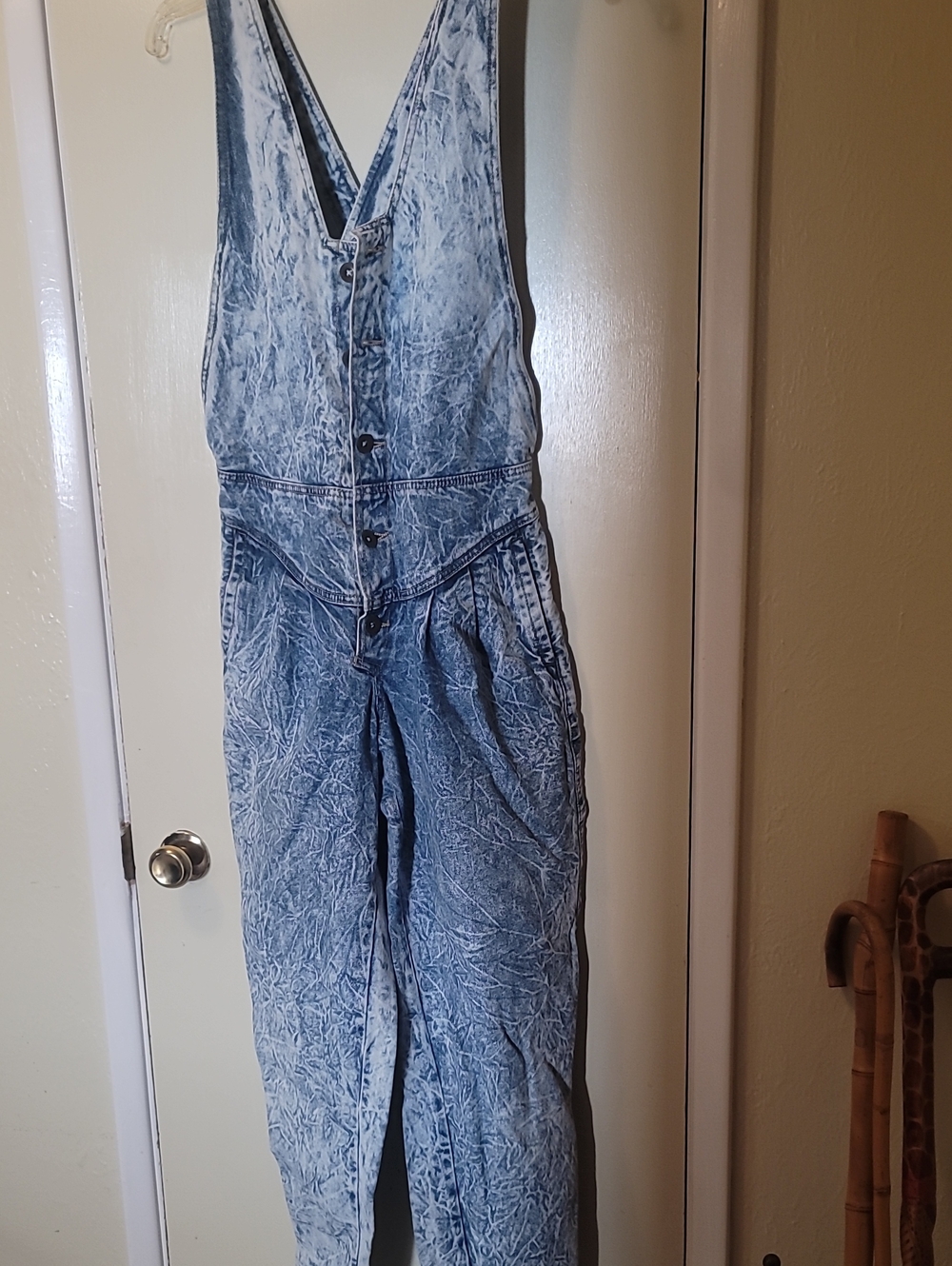Vintage 80s Acid Wash Denim Overalls - Light Blue